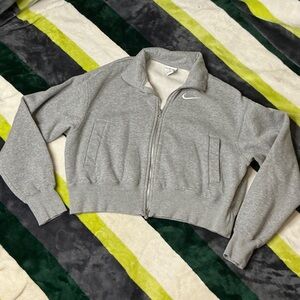 Nike Light Gray Cropped Zip-Up Sweatshirt Size XS